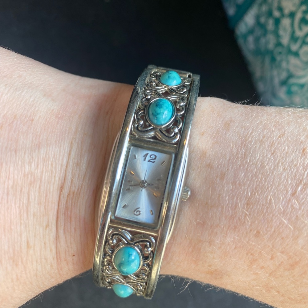Silver and Turquoise Bracelet Watch